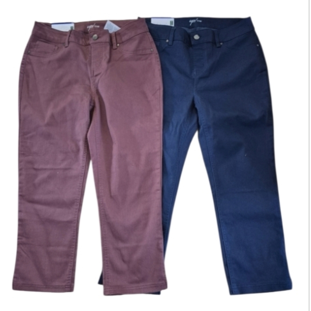 NWT 2 Pairs UP! 5 Pocket Pull On Crop Pants Size 10